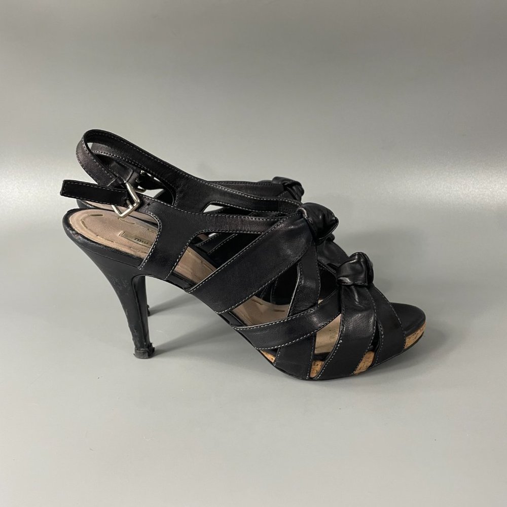 Authentic Miu Miu Washed Leather Platform Strappy… - image 2